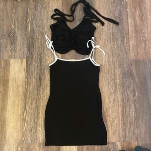 Black crop top and mini dress.